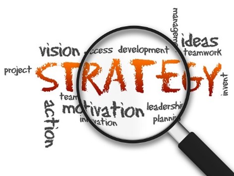 Word Art of "Strategy" : vision, success, development, management, ideas, teamwork, invent, project, team, action, motivation, innovation, leadership, planning