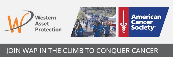 Western Asset Protection, American Cancer Society logos, Join WAP in the climb to conquer cancer