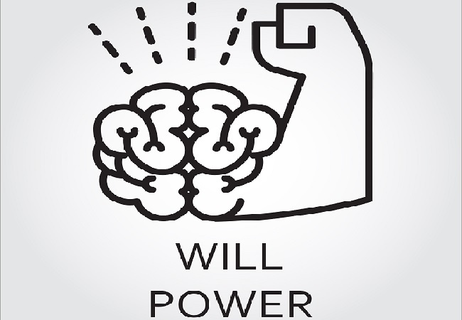 Illustration of a brain in the place of a bicep muscle and the words, "Will Power" below it