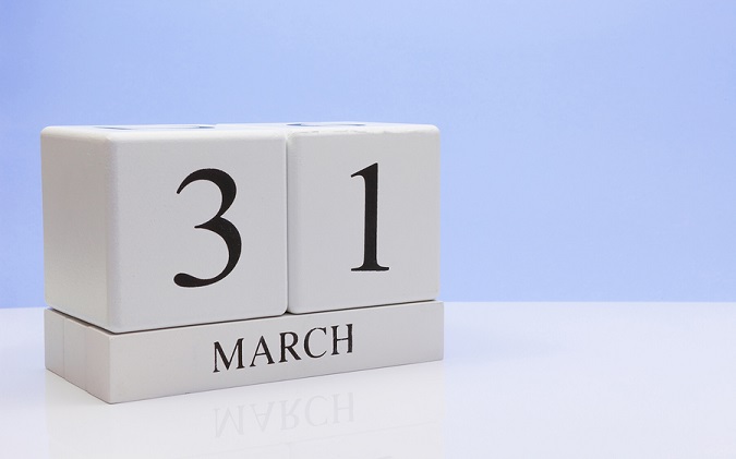 Cubes with the date March 31