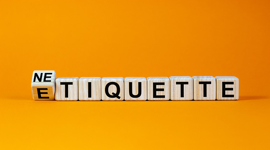 Cubbed letters that spell, "Etiquette" and "Netiquette" - Etiquette and success tips