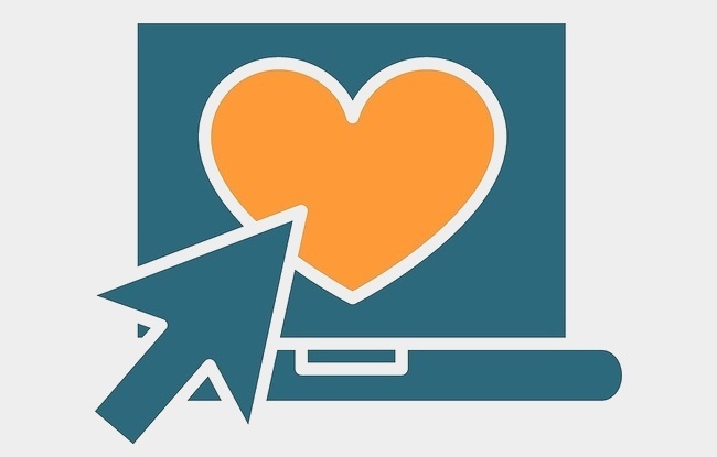 Heart icon on computer and an arrow representing a mouse-clicking on it